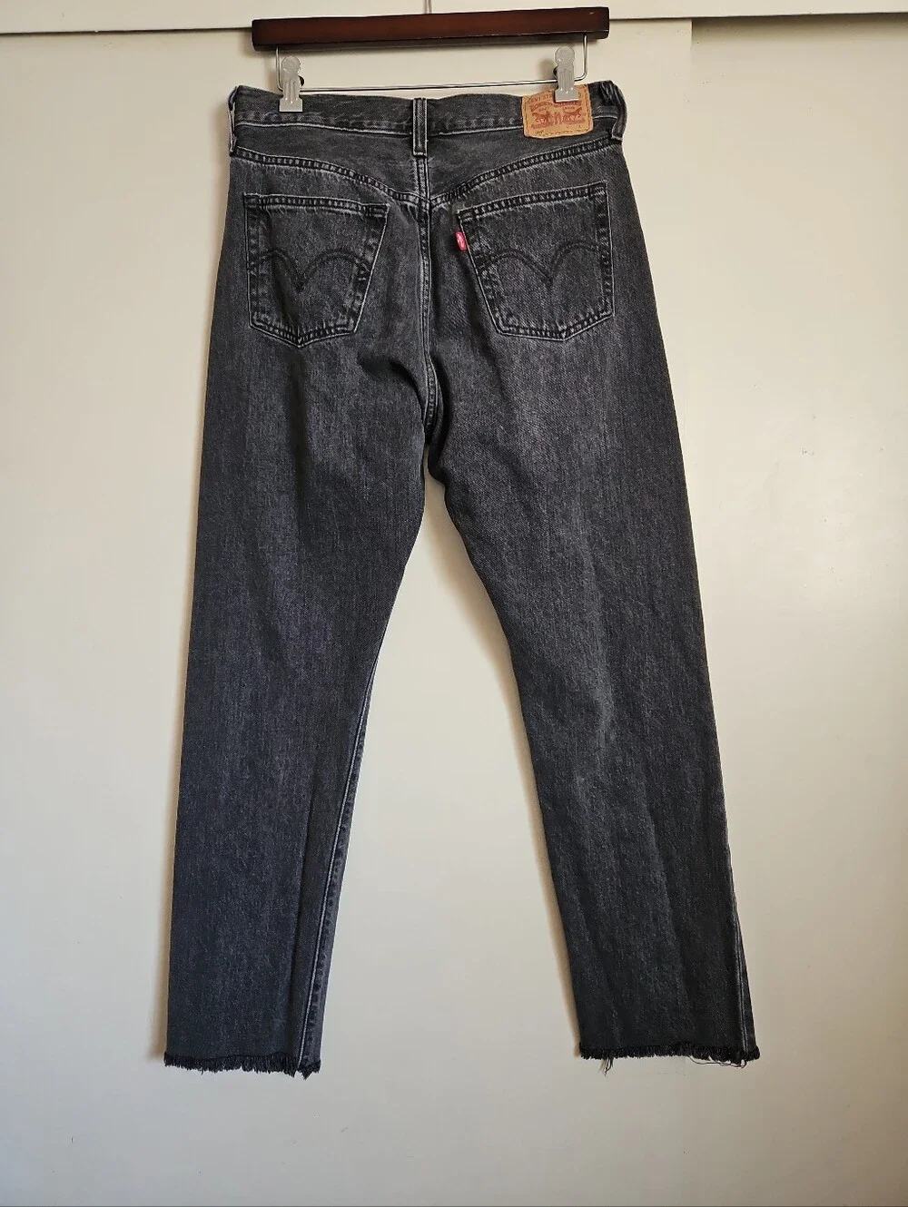 Levi's 501 Charcoal Gray Washed Straight Jeans Raw Hem Button Fly Size 29X30